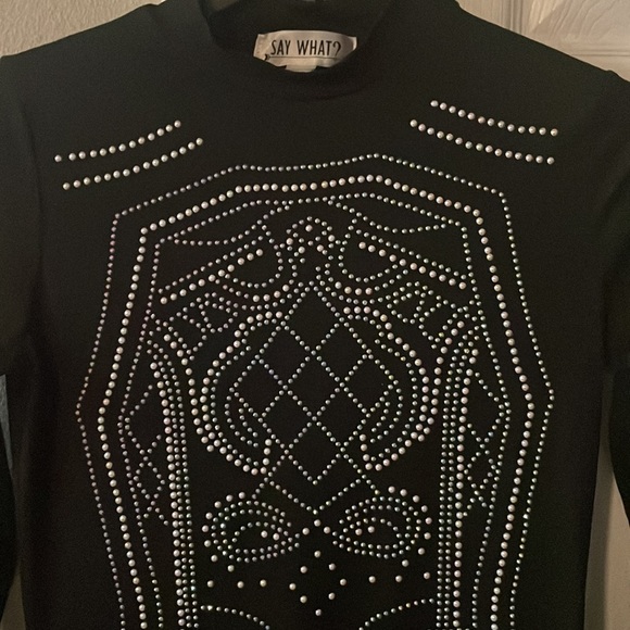 BLACK BEADED RHINESTONE BODY CON DRESS!!!🖤🤍🖤 - Picture 3 of 5